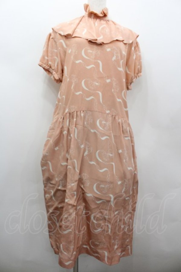 画像1: PINK HOUSE / リボン柄半袖ワンピース  オレンジ I-26-02-13-081-LO-OP-SA-ZI (1)