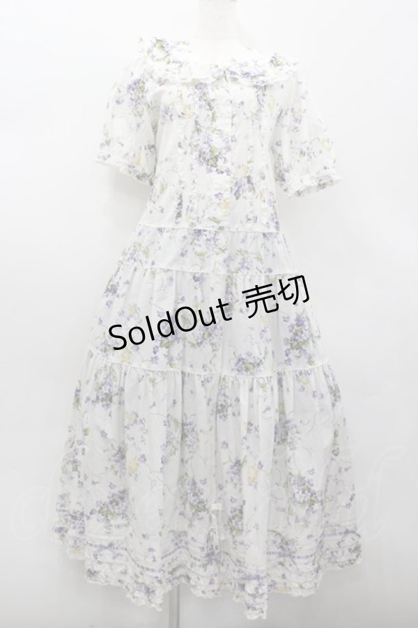 画像1: PINK HOUSE / リトルヴァイオレットプリントワンピース  白 I-26-02-13-086-LO-OP-TE-ZI (1)