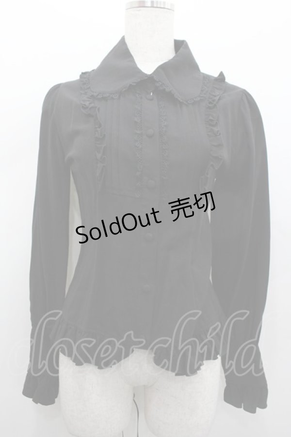 画像1: ATELIER PIERROT / ピンタック丸襟ブラウス  黒 I-26-02-13-009-EL-BL-TE-ZI (1)