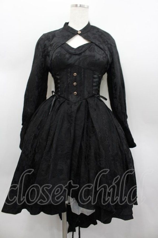 画像1: 草苺大福鴨 / サイド編み下げ&刺繍ジャケット・ビスチェワンピース  黒 I-26-02-13-088-LO-OP-SA-ZI (1)