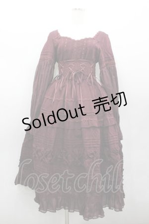 画像: culumi lolita / はしごレースリボンワンピース&コルセットデザイン  ボルドー I-26-02-13-089-LO-OP-SA-ZI