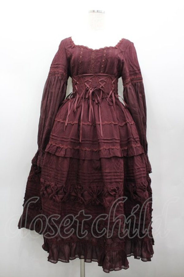 画像1: culumi lolita / はしごレースリボンワンピース&コルセットデザイン  ボルドー I-26-02-13-089-LO-OP-SA-ZI (1)