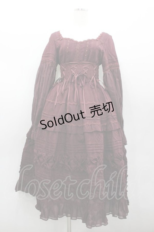 画像1: culumi lolita / はしごレースリボンワンピース&コルセットデザイン  ボルドー I-26-02-13-089-LO-OP-SA-ZI (1)