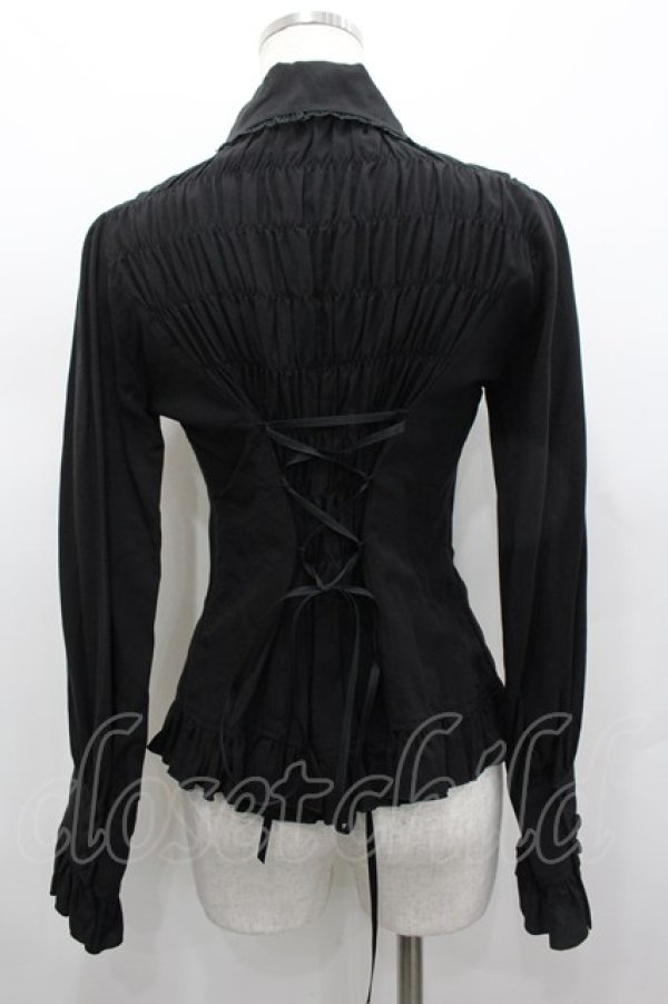 画像2: ATELIER PIERROT / ピンタック丸襟ブラウス  黒 I-26-02-13-009-EL-BL-TE-ZI (2)