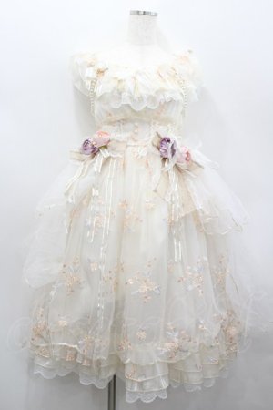 画像: Stari Mas / フラワーブーケリボンブローチ付きジャンパースカート  白 I-26-02-13-091-LO-OP-SA-ZI