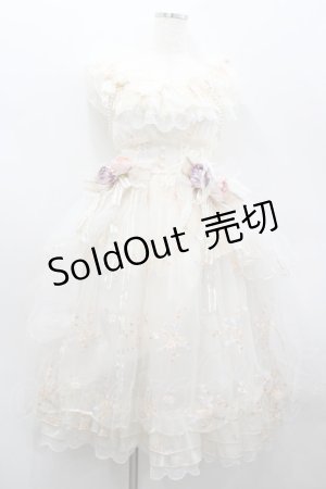 画像: Stari Mas / フラワーブーケリボンブローチ付きジャンパースカート  白 I-26-02-13-091-LO-OP-SA-ZI