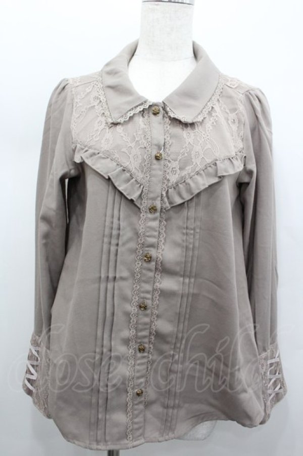 画像1: axes femme / フロントレース&ピンタックブラウス  ブラウン I-26-02-13-010-AX-BL-SA-ZI (1)