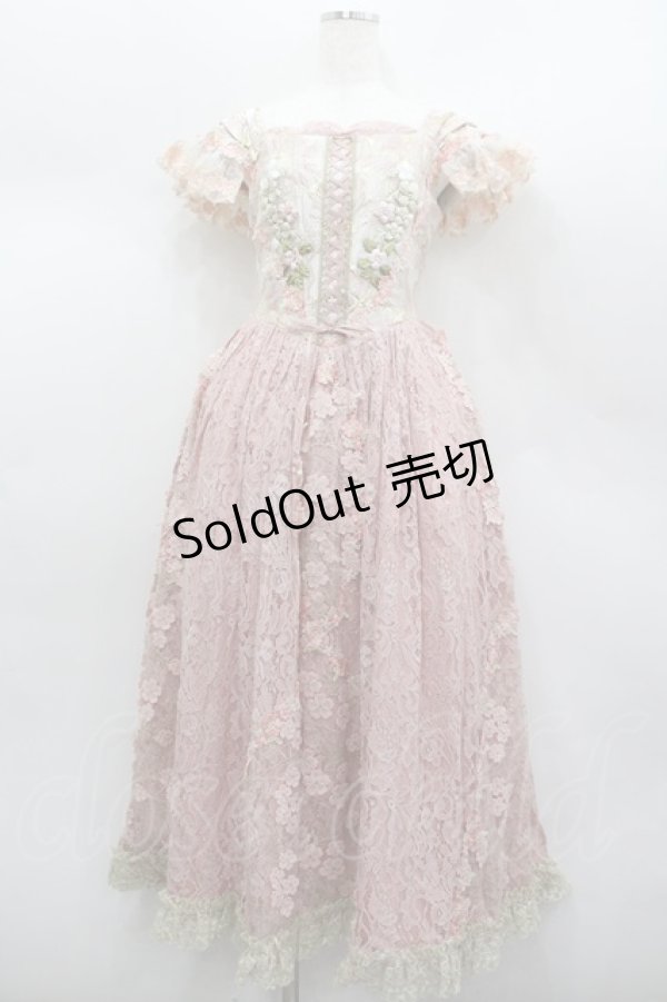 画像1: WUMENPSMFL / フラワー刺繍レース切替ビスチェジャンパースカート  ピンク I-26-02-13-093-LO-OP-SA-ZI (1)