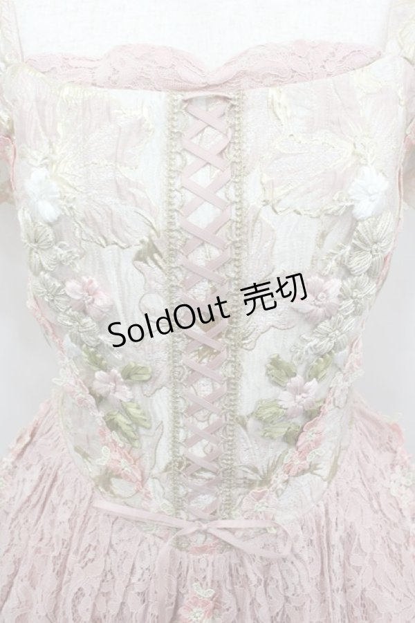画像2: WUMENPSMFL / フラワー刺繍レース切替ビスチェジャンパースカート  ピンク I-26-02-13-093-LO-OP-SA-ZI (2)