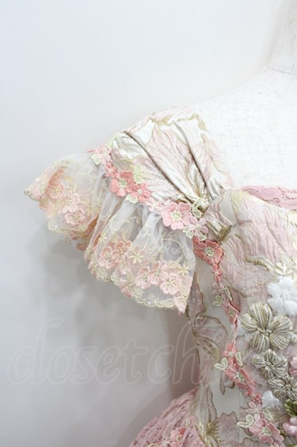 画像3: WUMENPSMFL / フラワー刺繍レース切替ビスチェジャンパースカート  ピンク I-26-02-13-093-LO-OP-SA-ZI (3)