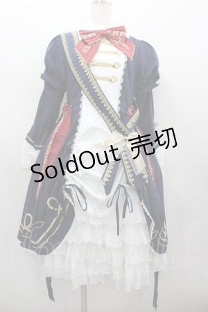 画像: Le Miroir / ハイネックナポレオン長袖ワンピース  ネイビーｘ白 I-26-02-13-094-0-OP-SA-ZI