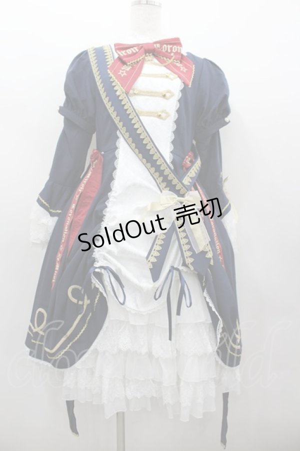 画像1: Le Miroir / ハイネックナポレオン長袖ワンピース  ネイビーｘ白 I-26-02-13-094-0-OP-SA-ZI (1)