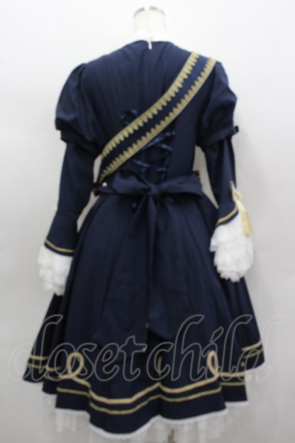 画像4: Le Miroir / ハイネックナポレオン長袖ワンピース  ネイビーｘ白 I-26-02-13-094-0-OP-SA-ZI (4)