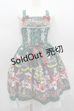 画像: BABY,THE STARS SHINE BRIGHT / くみゃちゃんのDokiDoki Christmas Party柄ジャンパースカートI  グリーン I-26-02-13-095-BA-OP-SA-ZI