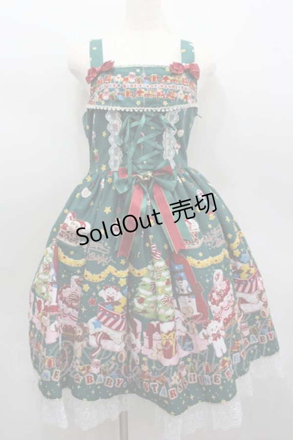 画像1: BABY,THE STARS SHINE BRIGHT / くみゃちゃんのDokiDoki Christmas Party柄ジャンパースカートI  グリーン I-26-02-13-095-BA-OP-SA-ZI (1)