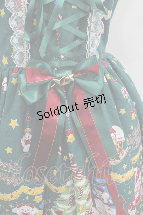 画像2: BABY,THE STARS SHINE BRIGHT / くみゃちゃんのDokiDoki Christmas Party柄ジャンパースカートI  グリーン I-26-02-13-095-BA-OP-SA-ZI (2)