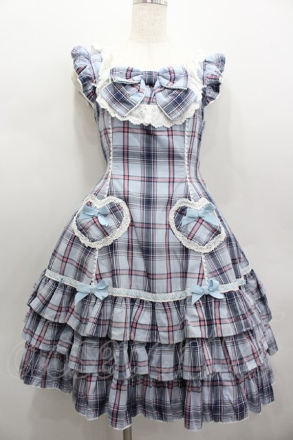 画像1: Angelic Pretty / Cute Heartジャンパースカート(タータン)  サックス I-26-02-13-097-AP-OP-SA-ZI (1)
