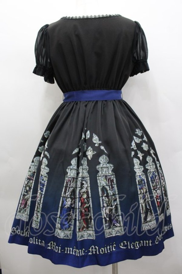 画像4: Moi-meme-Moitie / ステンドグラスプリントサテンワンピース 2 黒×青 I-26-02-13-101-MO-OP-TE-ZI (4)