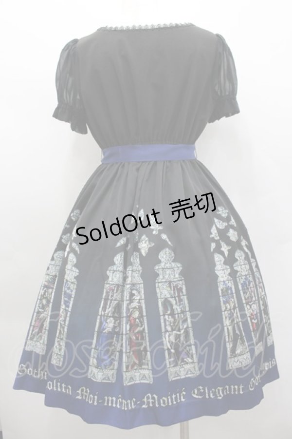 画像4: Moi-meme-Moitie / ステンドグラスプリントサテンワンピース 2 黒×青 I-26-02-13-101-MO-OP-TE-ZI (4)