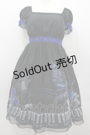 画像: Moi-meme-Moitie / チェンバロ三重奏プリントシフォン半袖ワンピース 2 黒×青 I-26-02-13-102-MO-OP-TE-ZI