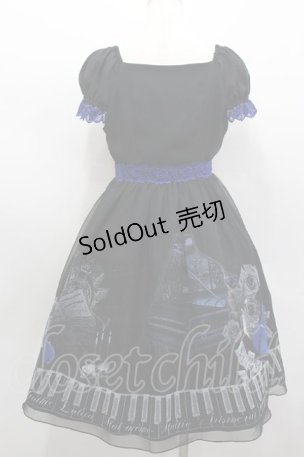 画像3: Moi-meme-Moitie / チェンバロ三重奏プリントシフォン半袖ワンピース 2 黒×青 I-26-02-13-102-MO-OP-TE-ZI (3)