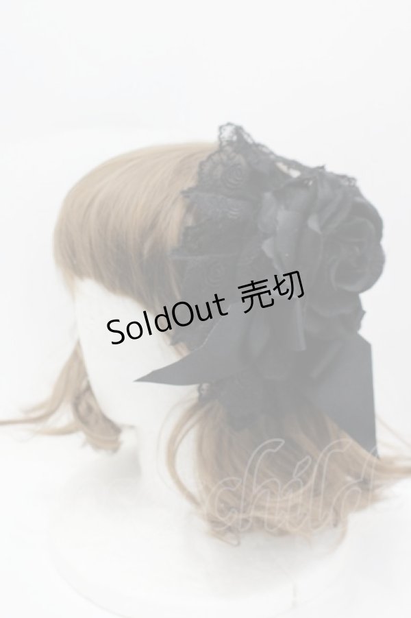 画像1: ATELIER PIERROT / ローズレースカチューシャ  黒 I-26-02-13-122-EL-AC-TE-ZI (1)