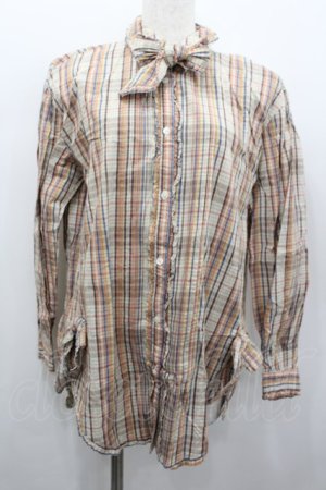 画像: PINK HOUSE / リボンチェックブラウス  ベージュ I-26-02-13-018-LO-BL-SA-ZI