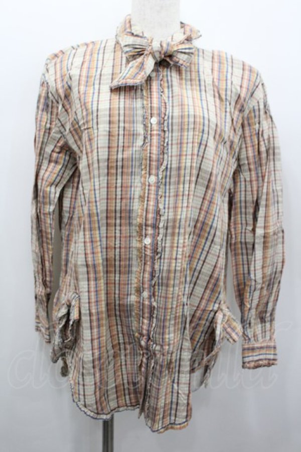 画像1: PINK HOUSE / リボンチェックブラウス  ベージュ I-26-02-13-018-LO-BL-SA-ZI (1)