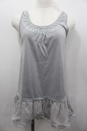 画像: axes femme / 肩透けロングタンク  グレー I-26-02-13-021-AX-TO-SA-ZI