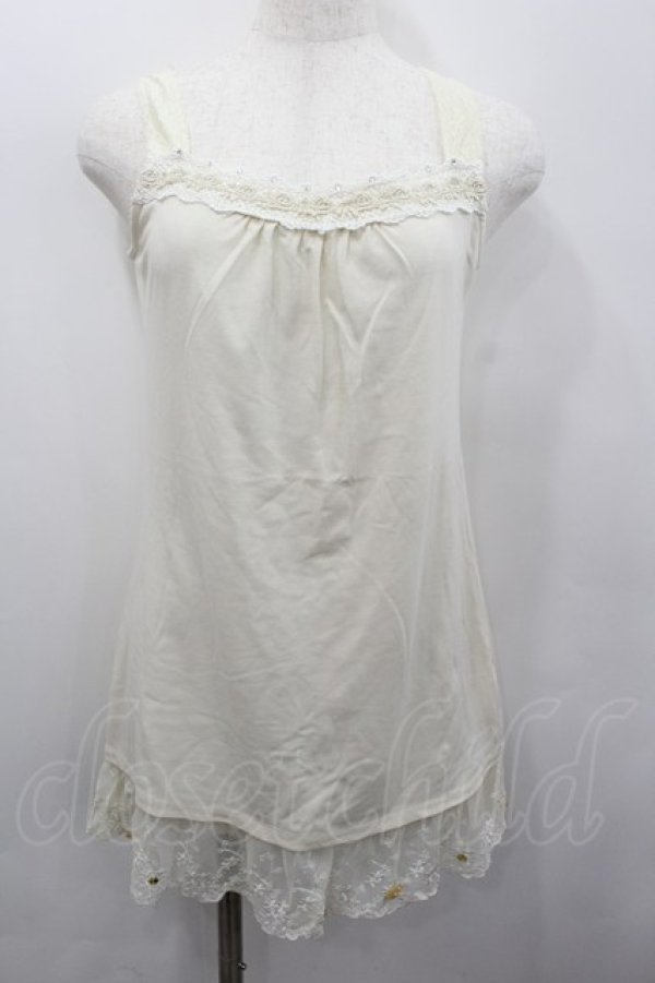 画像1: axes femme / 裾レースお花ビジューロングタンク  アイボリー I-26-02-13-026-AX-TO-SA-ZI (1)