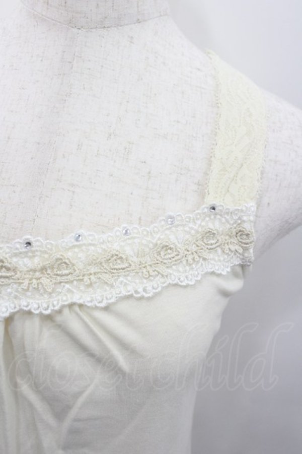 画像2: axes femme / 裾レースお花ビジューロングタンク  アイボリー I-26-02-13-026-AX-TO-SA-ZI (2)