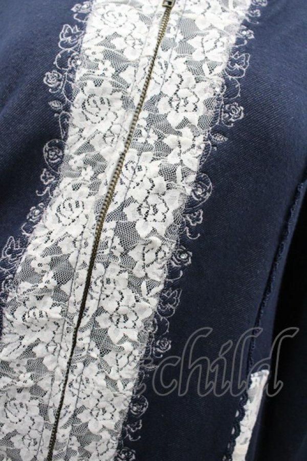 画像2: axes femme / レース配色ZIPパーカー  ネイビーＸ白 I-26-02-13-033-AX-TO-SA-ZI (2)