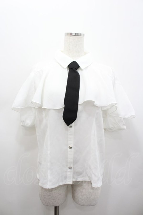 画像1: axes femme POETIQUE / タイ付ラッフルフリル半袖ブラウス  白 I-26-02-15-001-AX-BL-HR-ZI (1)