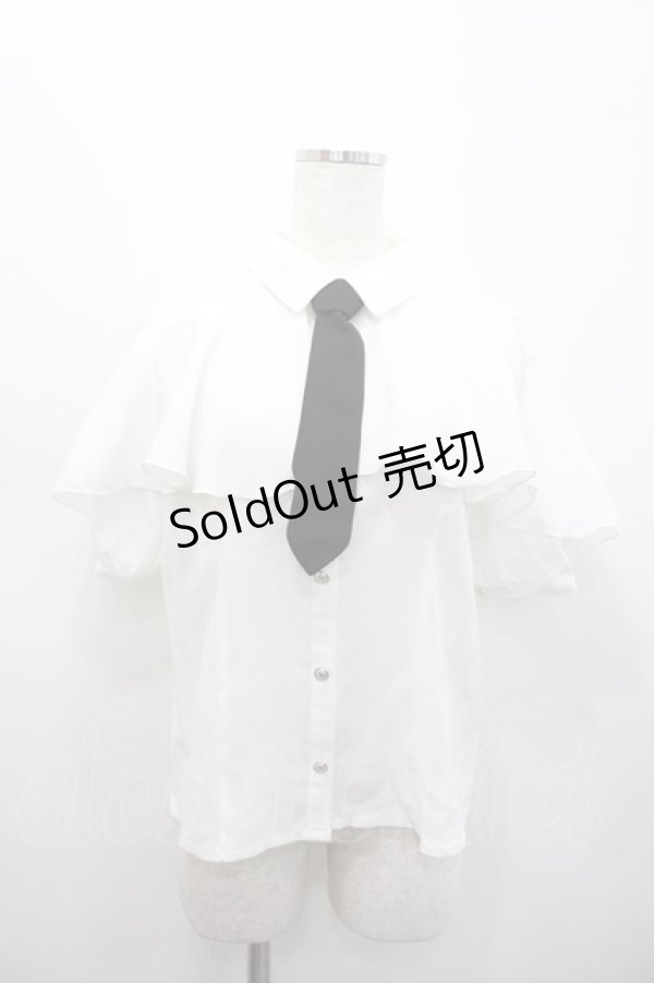 画像1: axes femme POETIQUE / タイ付ラッフルフリル半袖ブラウス  白 I-26-02-15-001-AX-BL-HR-ZI (1)