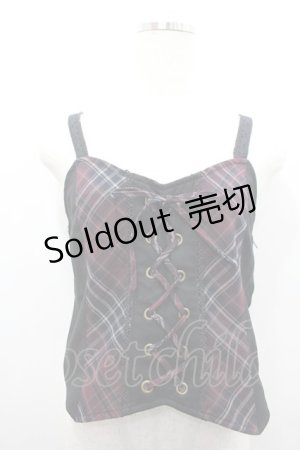 画像: axes femme / チェック切替リボンビスチェ  黒Ｘ赤チェック I-26-02-15-036-AX-TO-SA-ZI