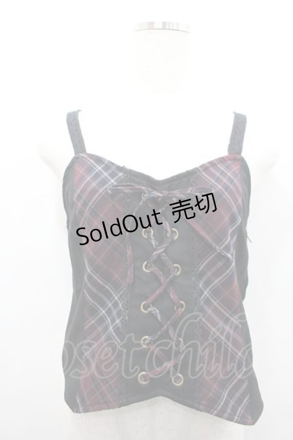 画像1: axes femme / チェック切替リボンビスチェ  黒Ｘ赤チェック I-26-02-15-036-AX-TO-SA-ZI (1)