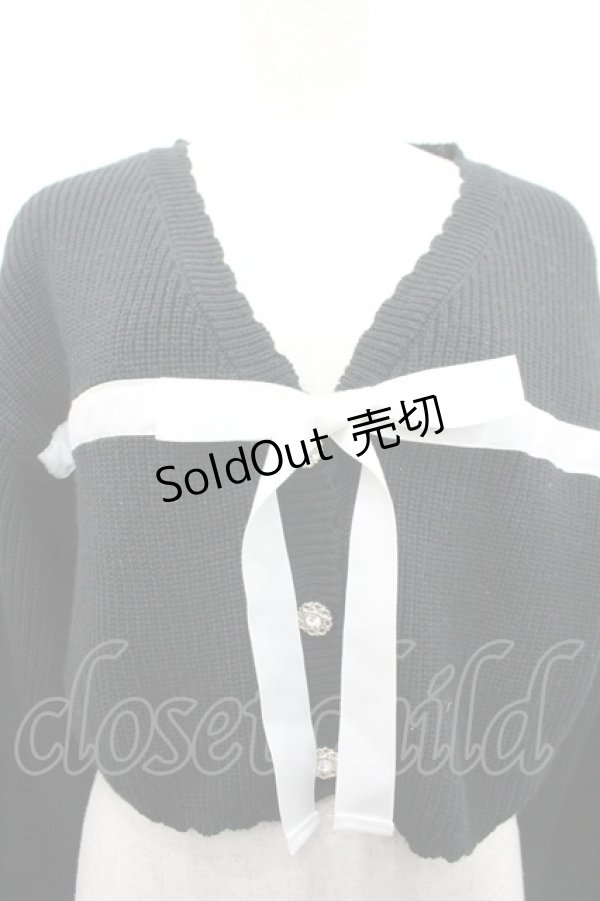 画像3: axes femme POETIQUE / リボンデザインショートカーディガン  黒Ｘ白 I-26-02-15-004-AX-TO-SA-ZI (3)