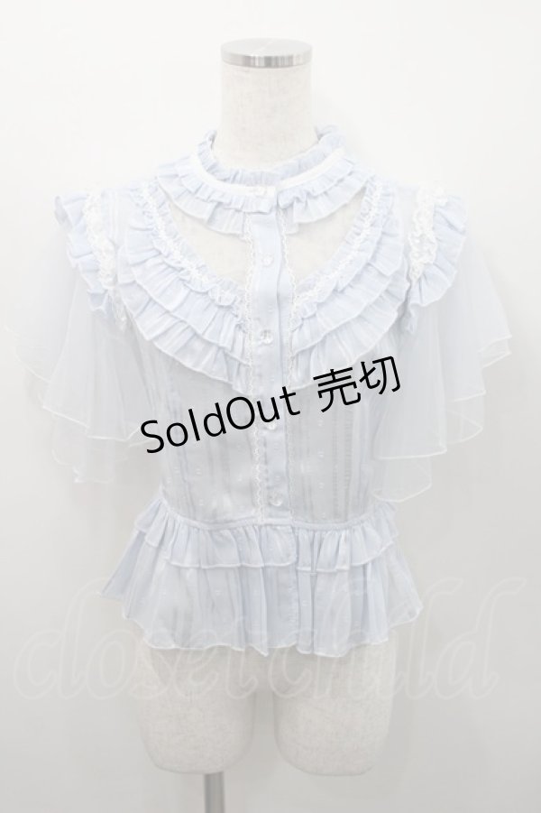 画像1: Red Maria / ハイネックシフォン半袖ブラウス  サックス I-26-02-15-041-EL-BL-SA-ZI (1)