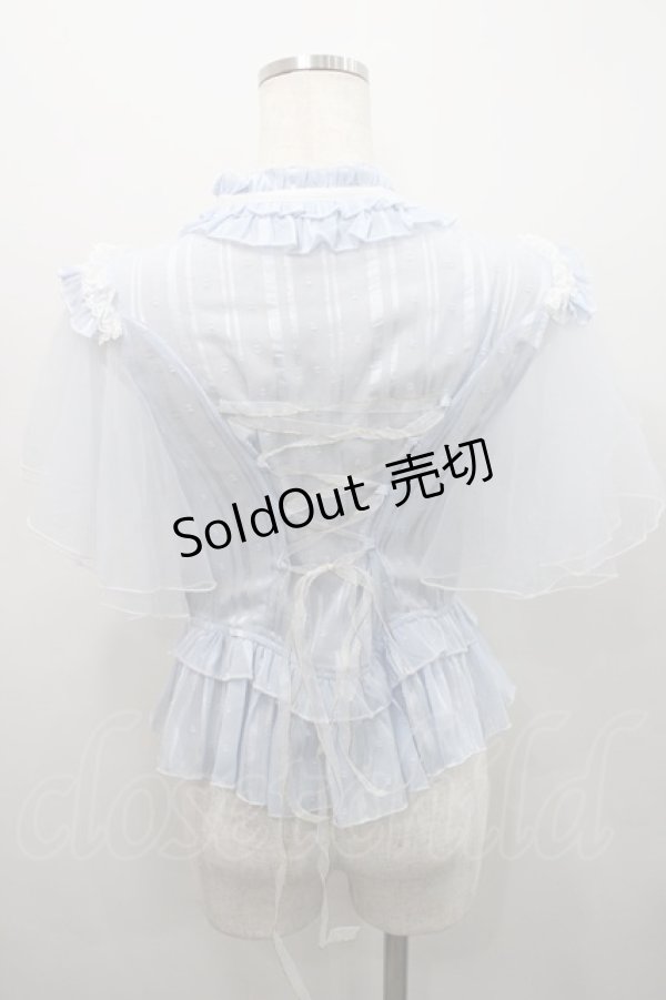 画像2: Red Maria / ハイネックシフォン半袖ブラウス  サックス I-26-02-15-041-EL-BL-SA-ZI (2)