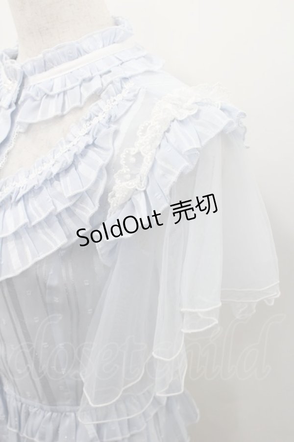 画像4: Red Maria / ハイネックシフォン半袖ブラウス  サックス I-26-02-15-041-EL-BL-SA-ZI (4)