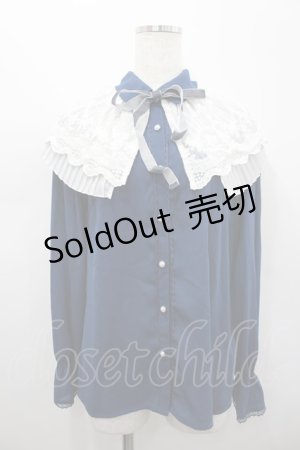 画像: axes femme / ケープ風リボン付ブラウス  ネイビーＸ白 I-26-02-15-005-AX-BL-SA-ZI