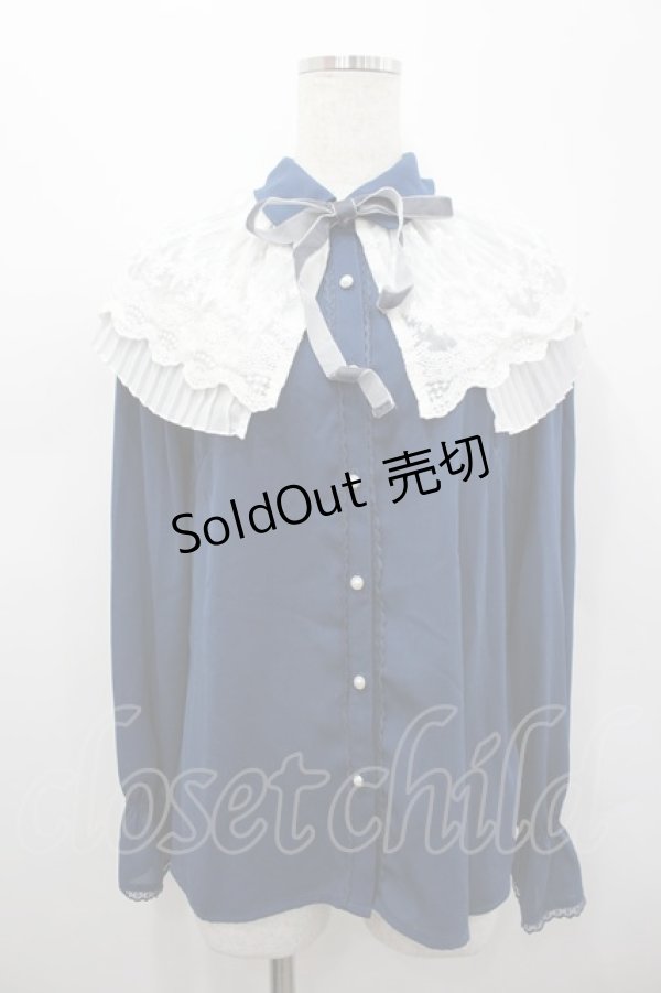 画像1: axes femme / ケープ風リボン付ブラウス  ネイビーＸ白 I-26-02-15-005-AX-BL-SA-ZI (1)