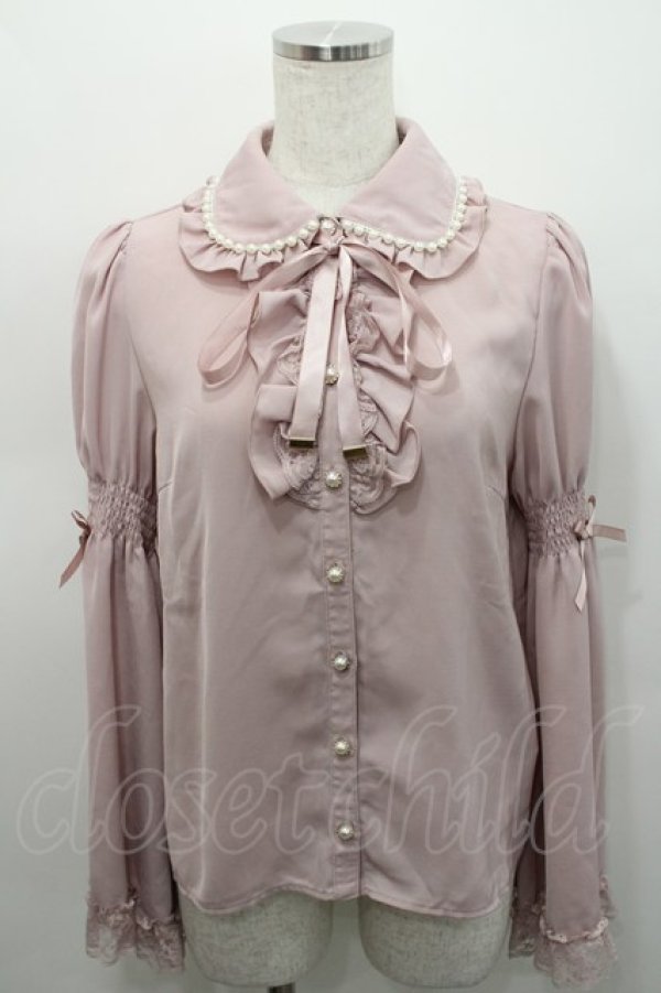 画像1: Secret Honey / パール襟フリルレース長袖ブラウス  ピンク I-26-02-15-045-CA-BL-SA-ZI (1)