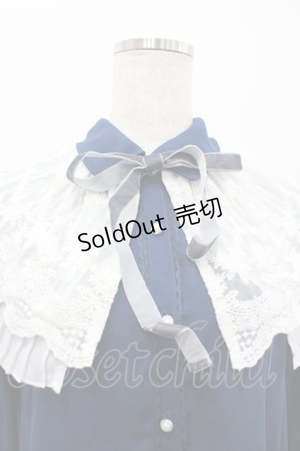 画像2: axes femme / ケープ風リボン付ブラウス  ネイビーＸ白 I-26-02-15-005-AX-BL-SA-ZI (2)