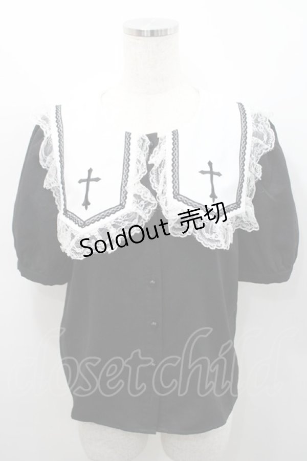 画像1: MA*RS / クロス刺繍スクエア襟半袖ブラウス  黒Ｘ白 I-26-02-15-047-EL-BL-SA-ZI (1)