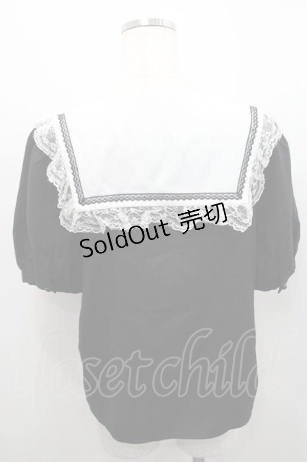 画像2: MA*RS / クロス刺繍スクエア襟半袖ブラウス  黒Ｘ白 I-26-02-15-047-EL-BL-SA-ZI (2)