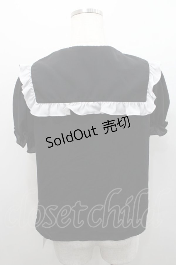 画像2: Jamie エーエヌケー / スクエアフリル襟半袖ブラウス  黒Ｘ白 I-26-02-15-049-LO-BL-SA-ZI (2)