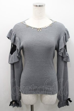 画像: Rojita / ネックレス付肩ボリュームフリルニットトップス  グレー I-26-02-15-050-LO-TO-SA-ZI