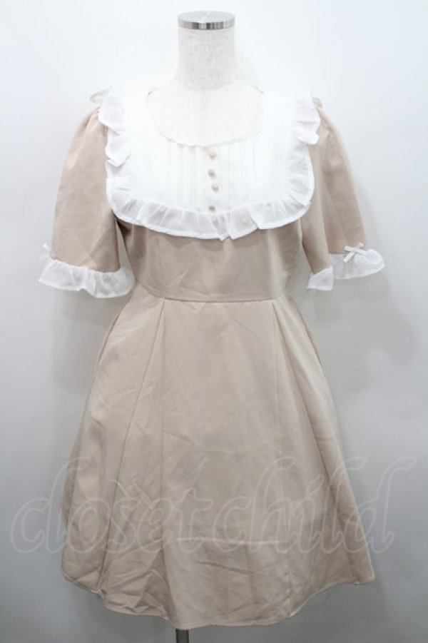 画像1: DearMyLoveRose / ヨーク襟半袖ワンピース M ベージュ I-26-02-15-056-EL-OP-SA-ZI (1)