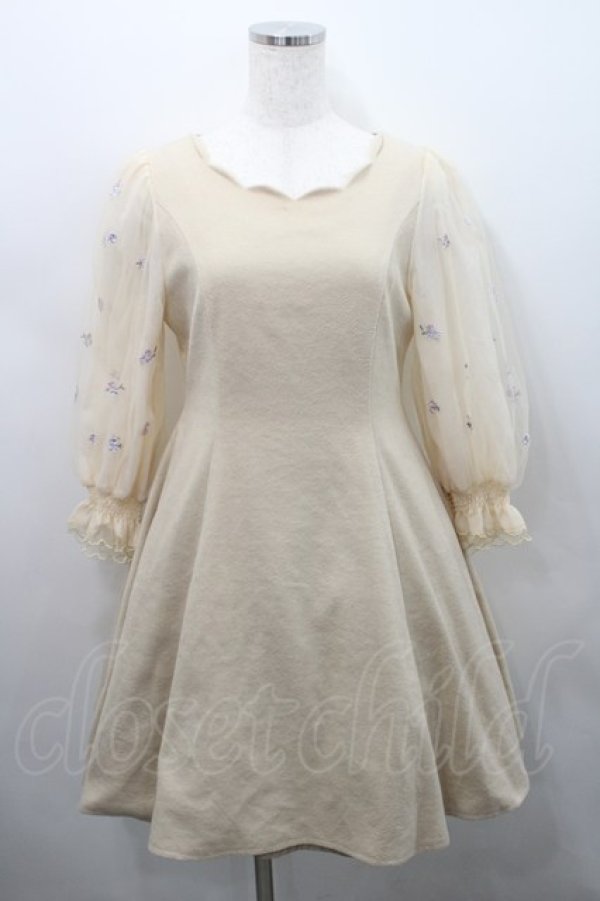 画像1: LODISPOTTO / フラワー刺繍チュール袖ワンピース  ベージュ I-26-02-15-057-LO-OP-SA-ZI (1)